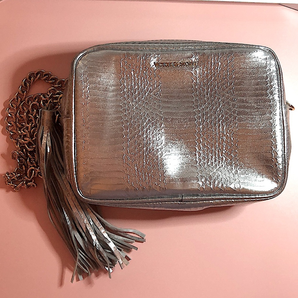 Victoria’s Secret Crossbody Metallic Silver Faux Leather Bag NWOT